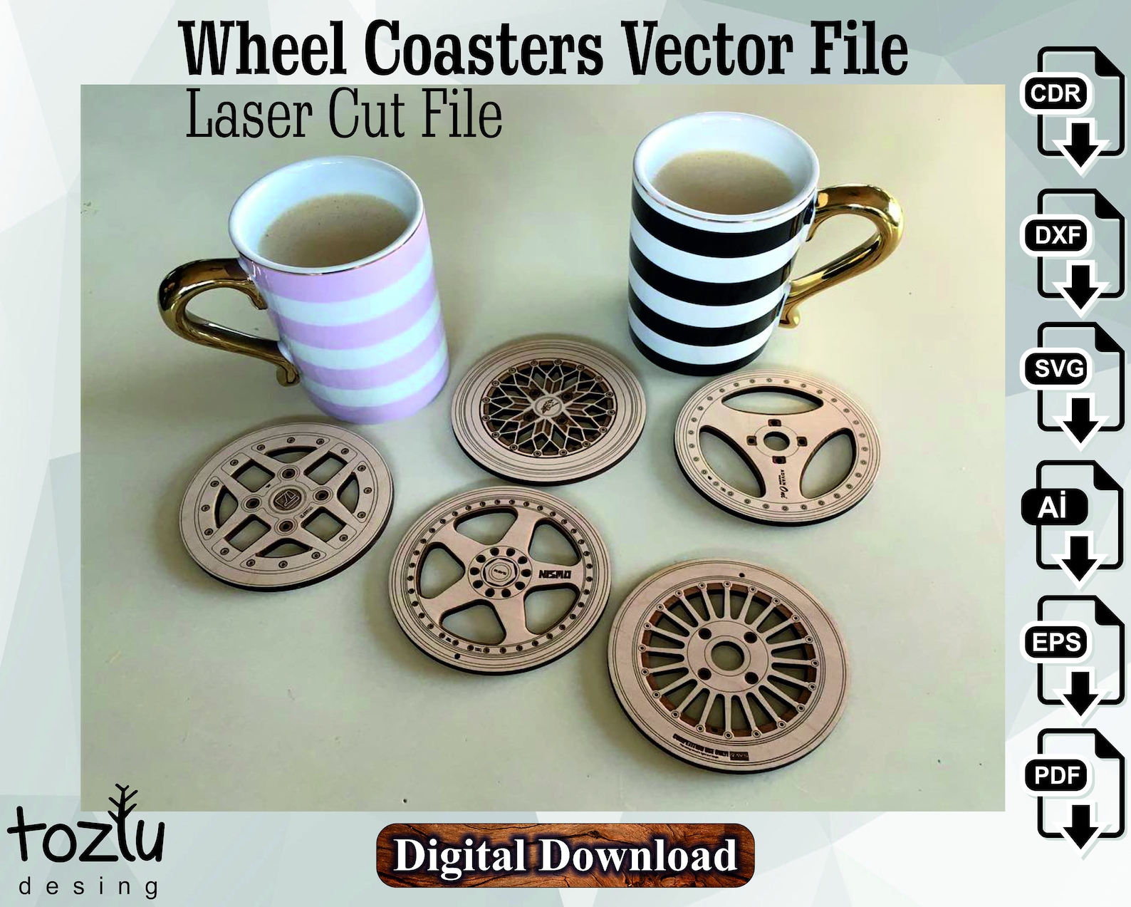Custom Coaster Vector Design Vector Laser Cut 12pcs Wheel Coasters Vector File Svg Cdr Dxf - Etsy