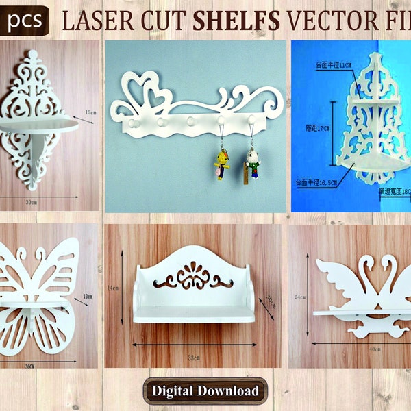 6 pcs Minimal Shelf Vector, Decorative Shelf, Modern Shelf Glowforge Svg Dxf Pdf Ai Cdr Vector File Digital INSTANT DOWNLOAD