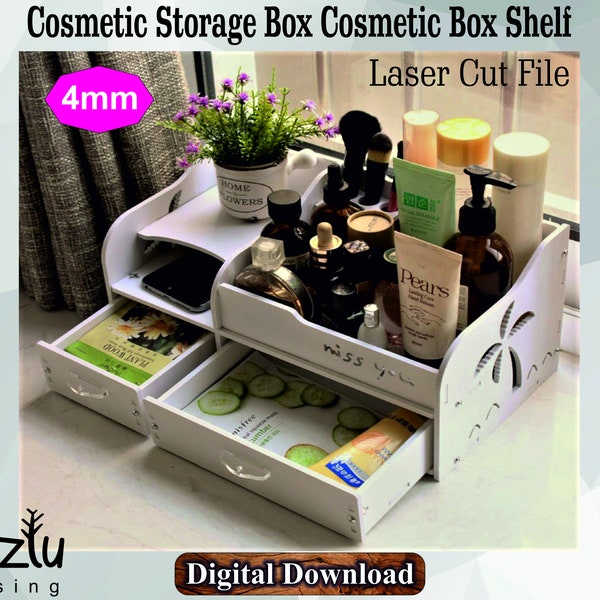 Taglio laser Cosmetico Storage Box Cosmetic Box Shelf Vector File Svg Cdr Dxf