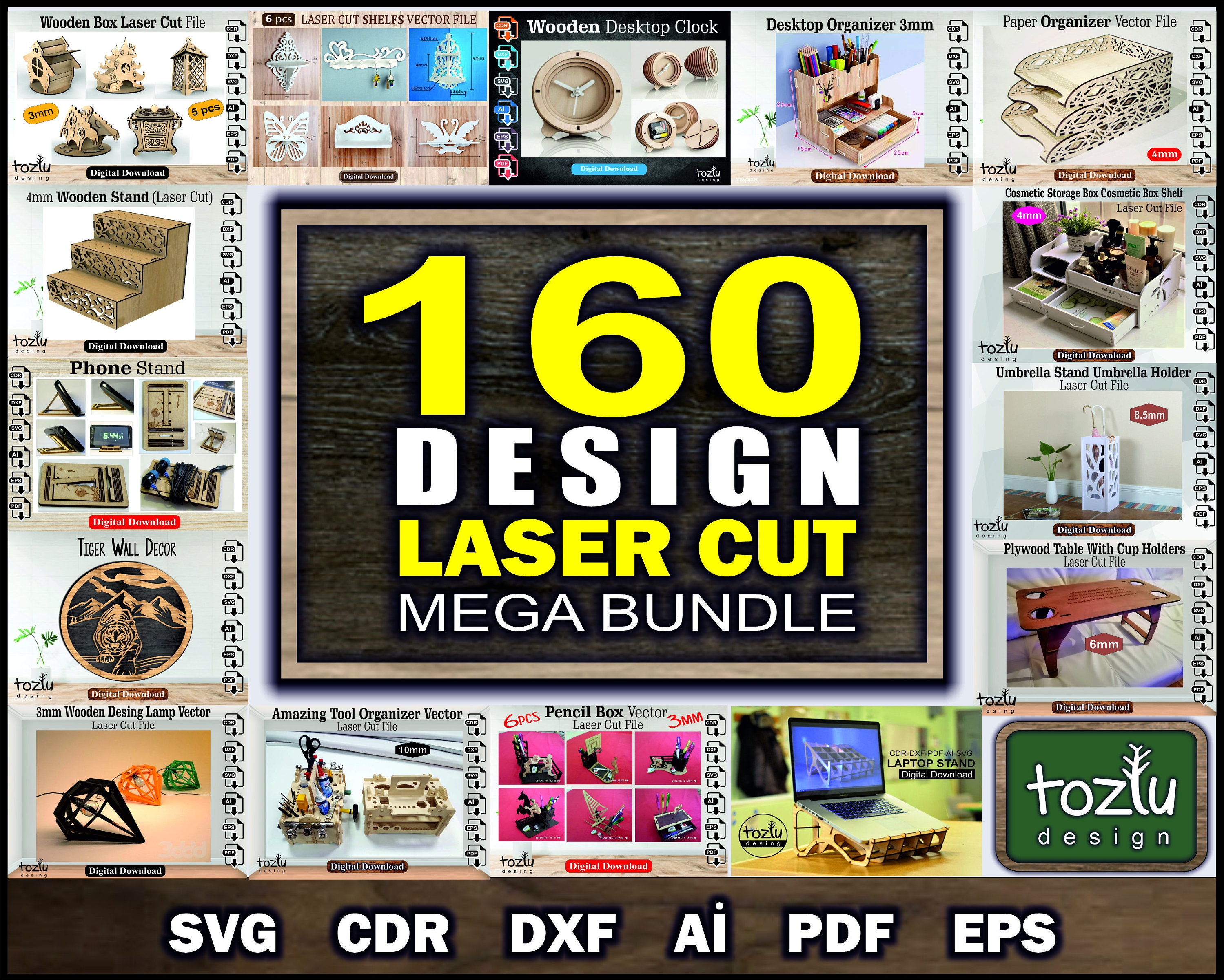 160 pcs Laser Cut Mega Bundle Files Archive Laser Cut Files Digital Download Cdr Svg Eps Dxf Ai Pdf