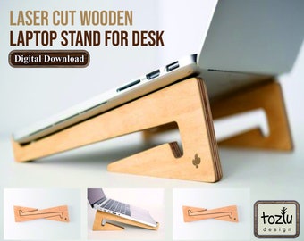 Laserowo wycinany drewniany stojak na laptopa na biurko SVG DXF PDF Ai Cdr plik wektorowy cyfrowy Instant Download