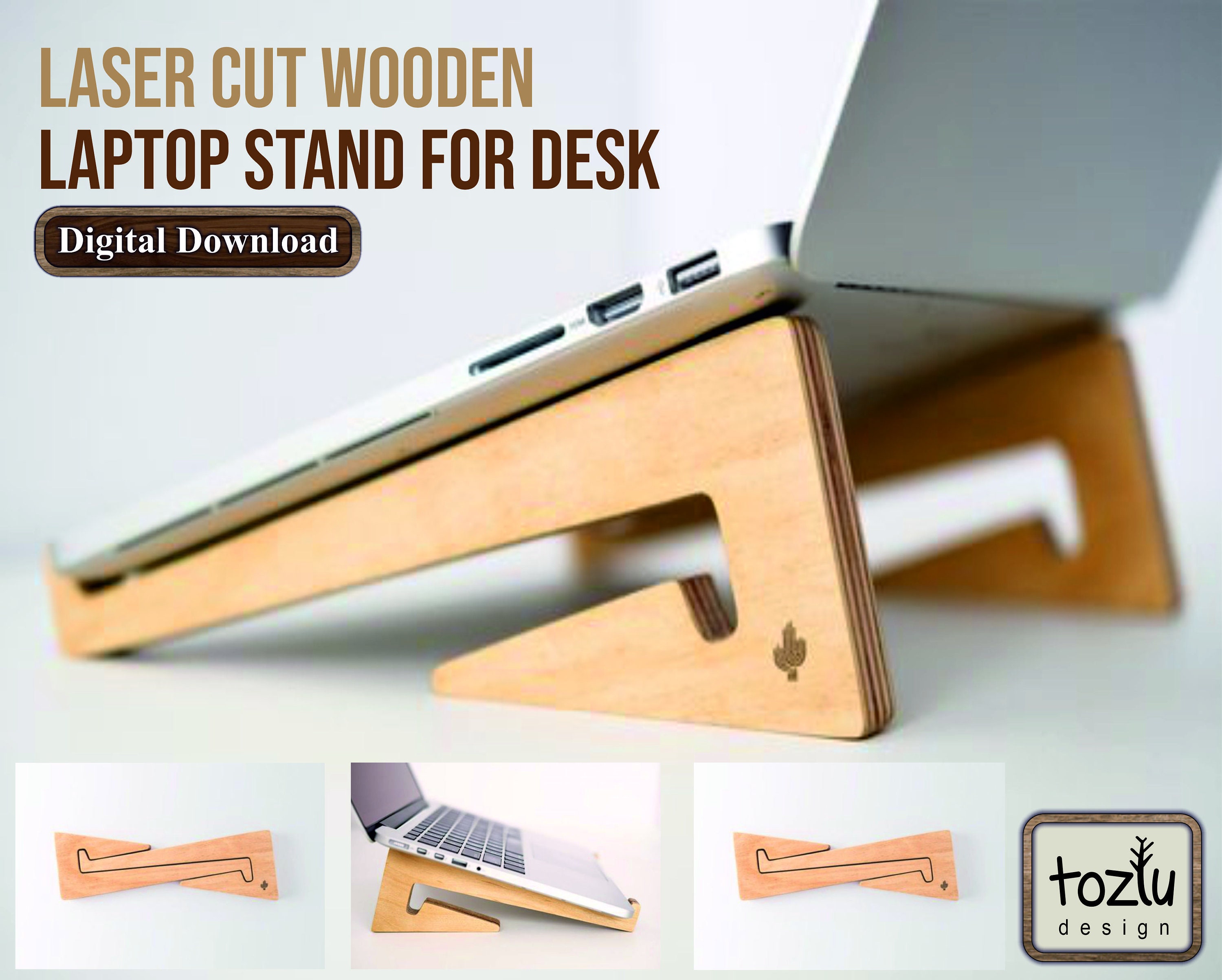 Laser Cut Wooden Laptop Stand for Desk Svg Dxf Pdf Ai Cdr Vector File  Digital INSTANT DOWNLOAD 