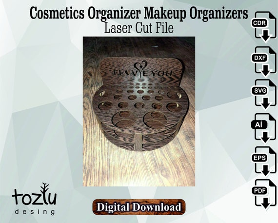 Wooden Makeup Organizer Box Laser Cut Drawer Cosmetics Storage Vector File  Svg Cdr Dxf 