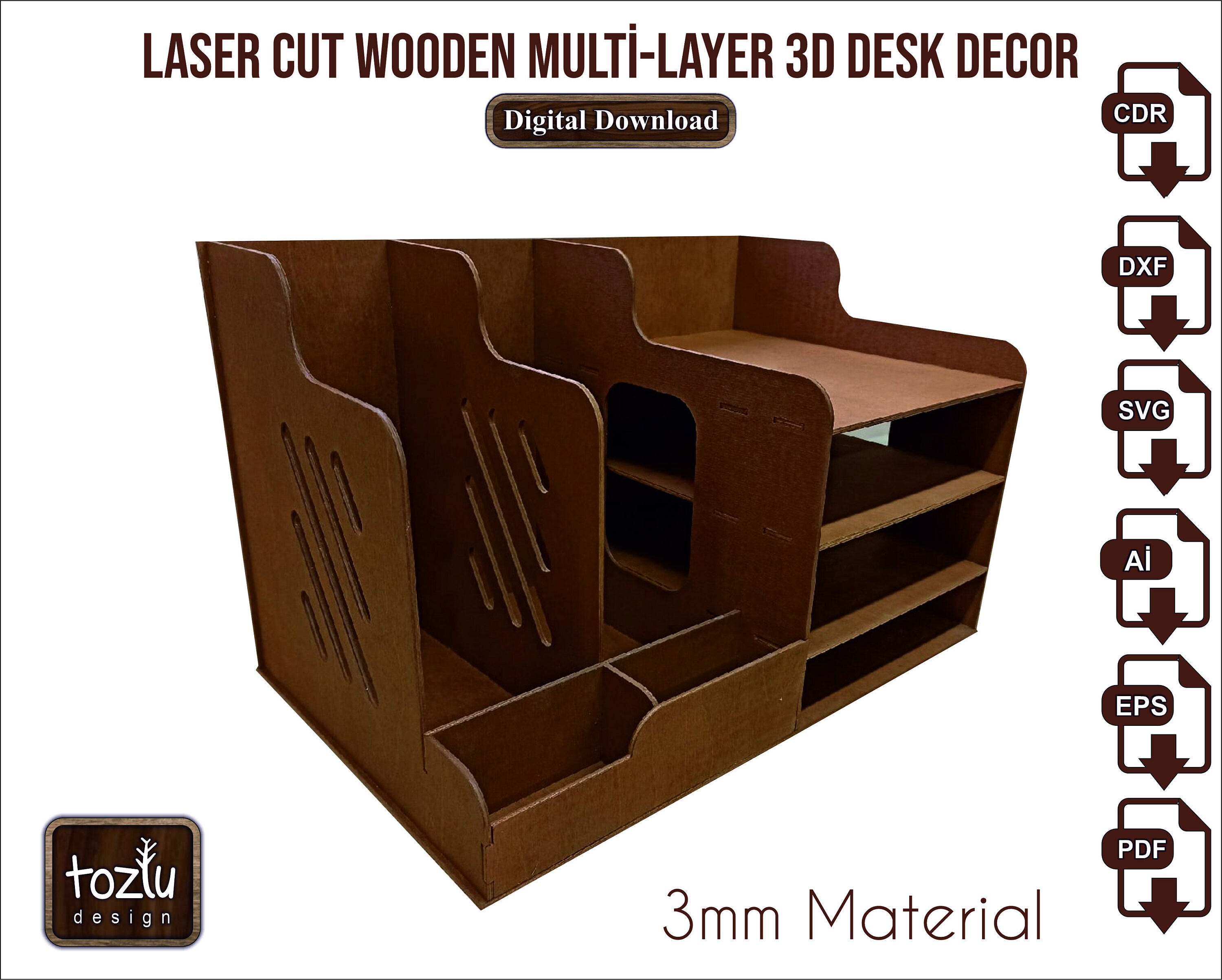 Laser Cut Wooden Office Organizer Paper File Holder Svg Dxf Pdf Ai Cdr Vector File Digital INSTANT DOWNLOAD