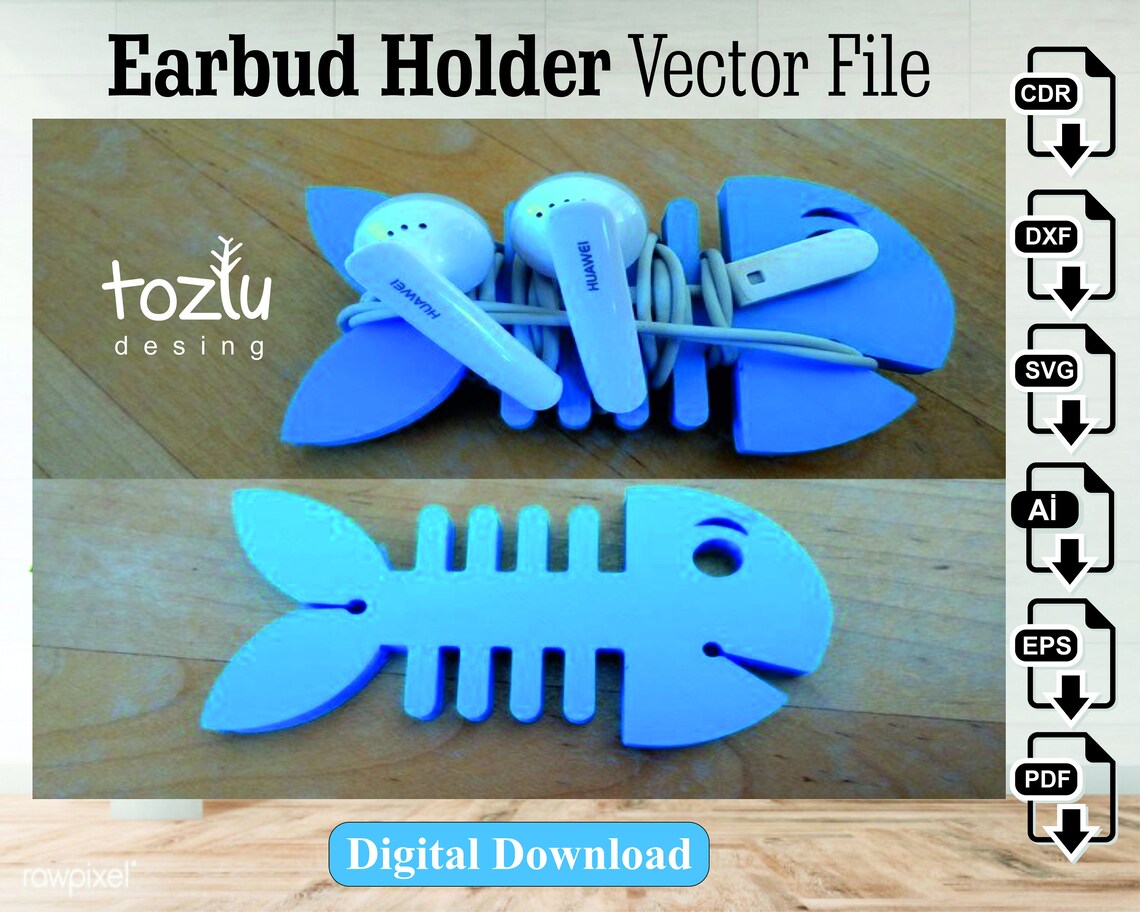 Earbud Holder Wooden Headphone Holder Laser Cut Vector File Etsy UK