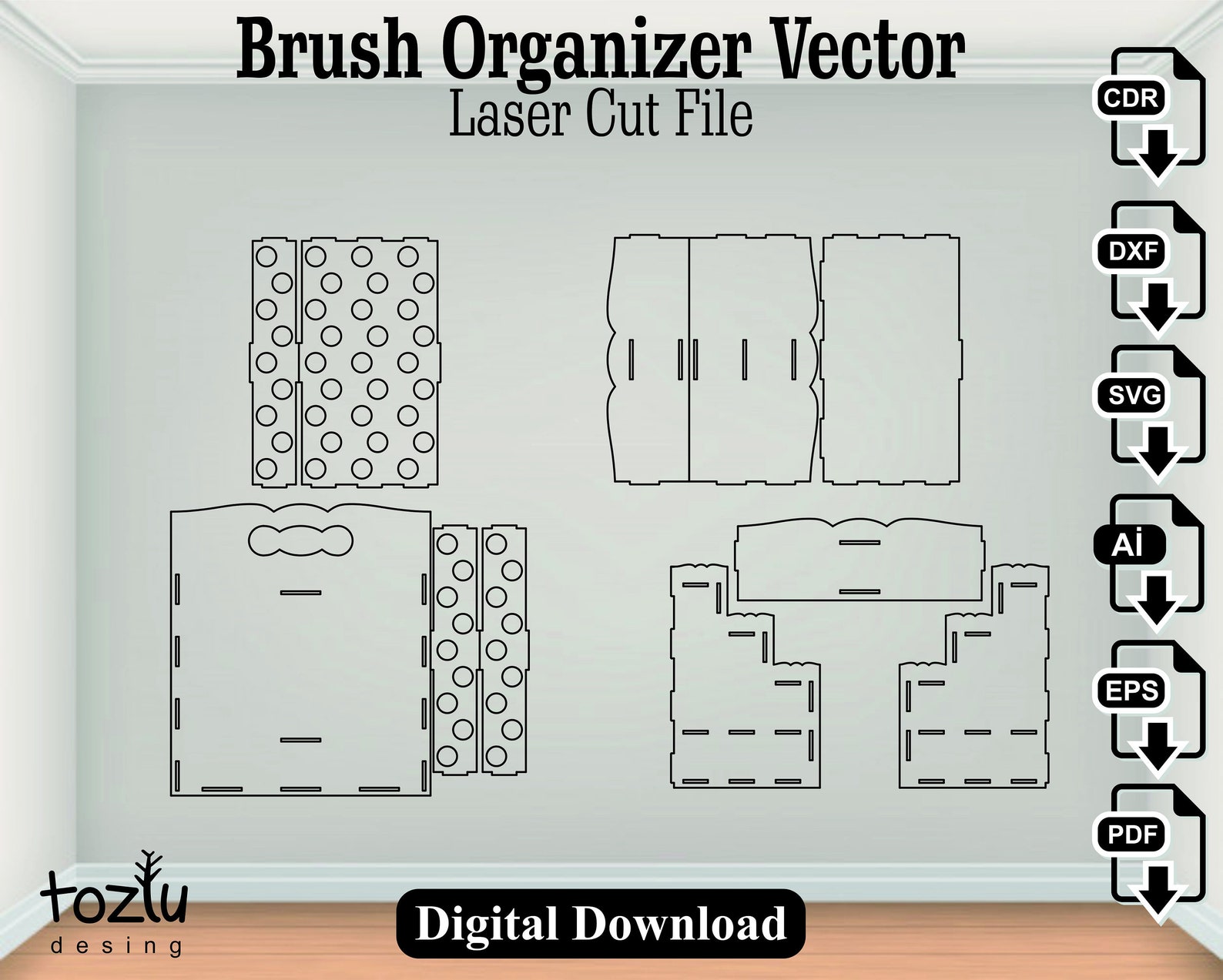 Laser Cut Brush Organizer Vector File Cdr Svg Dxf - Etsy
