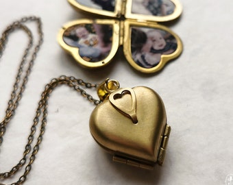 4 photo locket, Heart Locket, Multi photo necklace, Brass heart locket, Anniversary gift, Romantic gift, 30th birthday gift for women