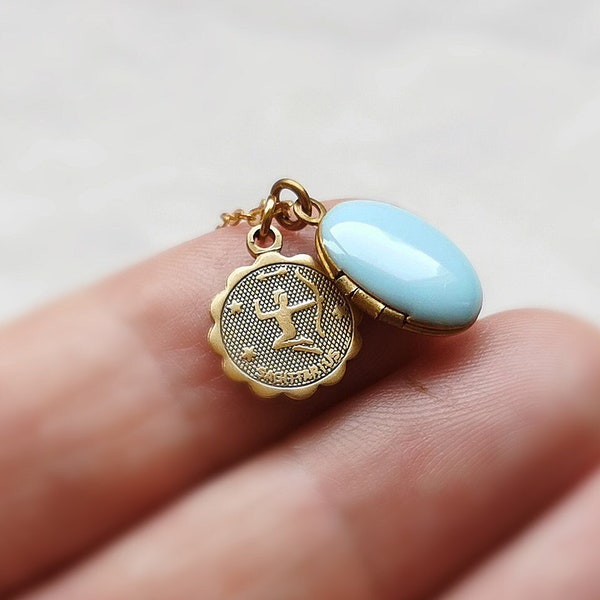 Custom  Zodiac locket, Tiny constellation necklace, Astrology jewelry, Gift for friend, Birthday gift, Anniversary gift, Blue locket