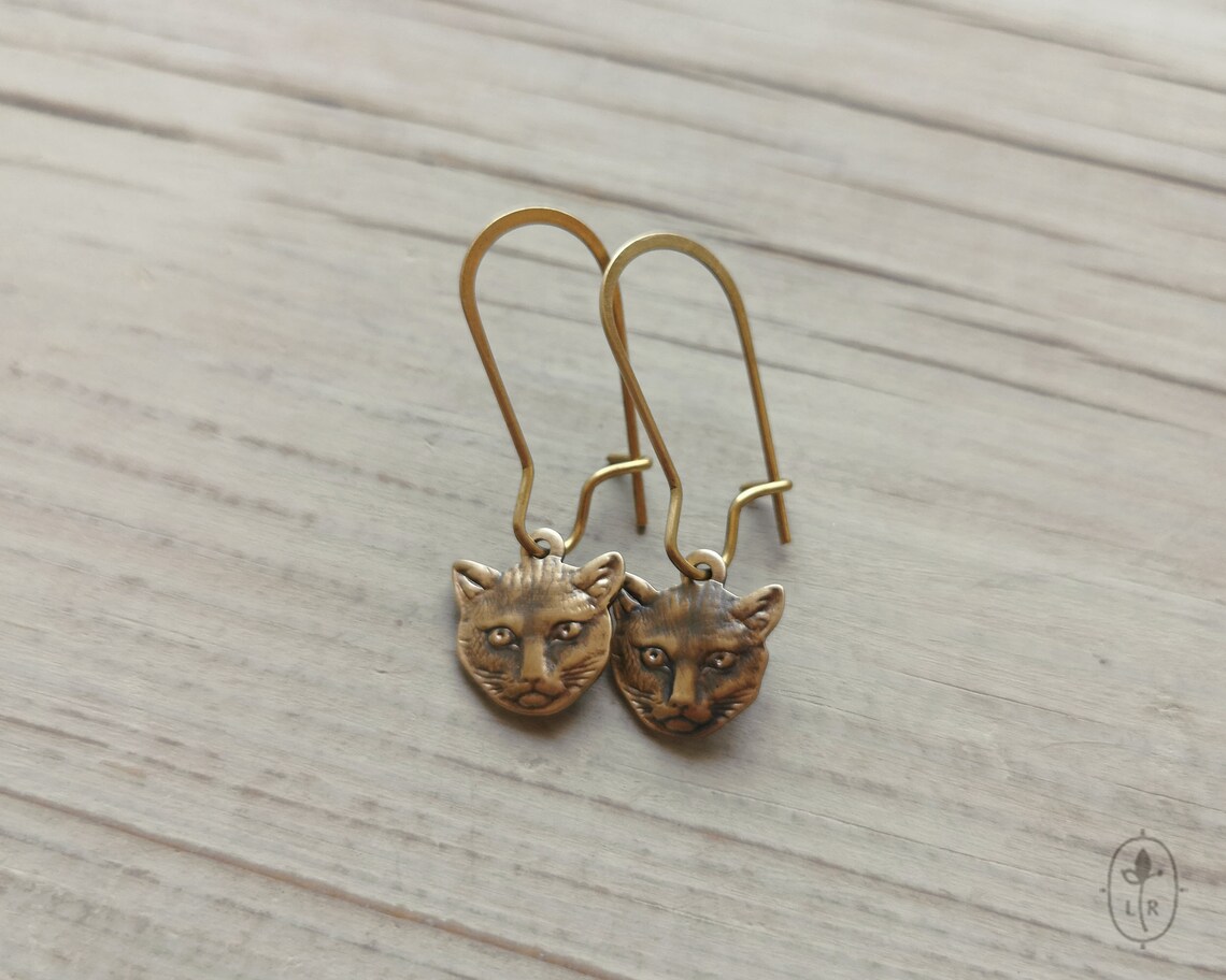 VINTAGE Cats Earrings Small Brass Cats Jewelry Cat Lovers Etsy