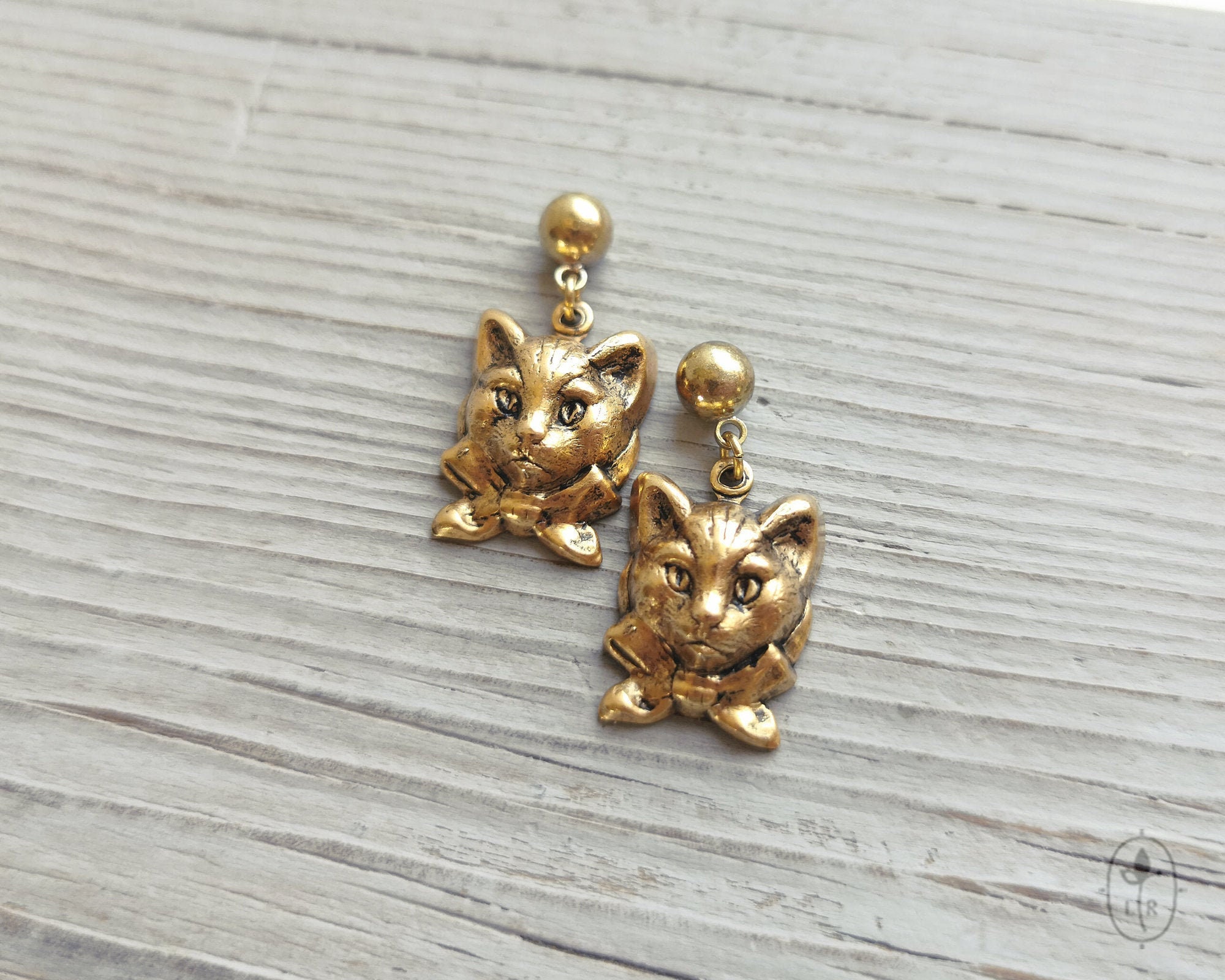 Cat VINTAGE Studs Earrings Small Brass Cats Jewelry Cat Etsy