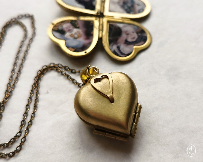 4 photo locket, Heart Locket, Multi photo necklace, Brass heart locket, Anniversary gift, Romantic gift, 30th birthday gift for women image 1