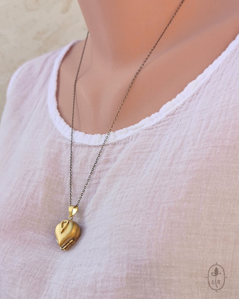 4 photo locket, Heart Locket, Multi photo necklace, Brass heart locket, Anniversary gift, Romantic gift, 30th birthday gift for women image 4