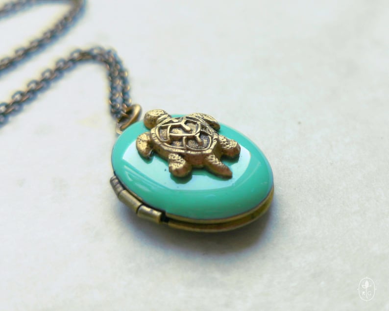 Locket with photos Turtle necklace Custom locket with pictures Medallion necklace Personalized jewelry Vintage lovers gift