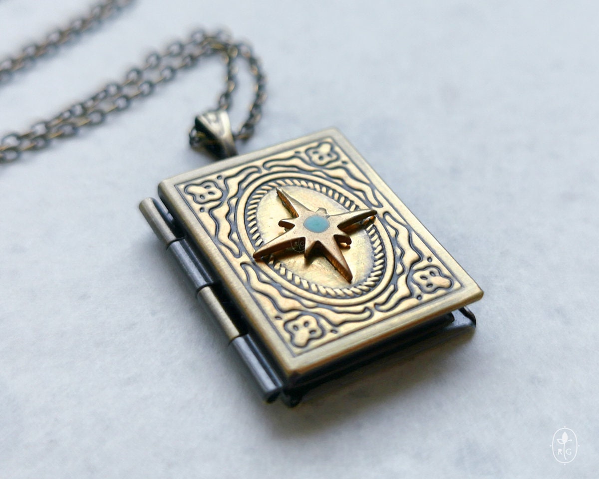 Book locket Personalized locket Photo locket necklace Book Etsy