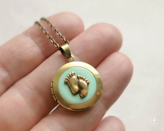 1st Birthday Baby Feet Locket New Parents Gift New Mom Jewelry