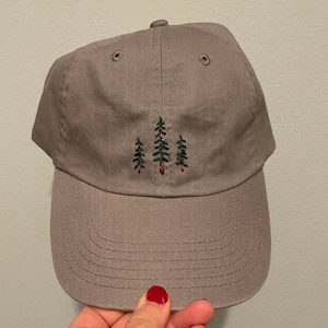 Evergreen Trees Minimalist Design Hand Embroidered Baseball Cap |  Last Minute Gift | Summer Hat with Custom Embroidery