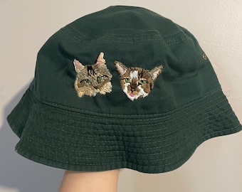 Sombrero tipo pescador con retrato de mascota bordado a mano personalizado / Regalo hecho a medida