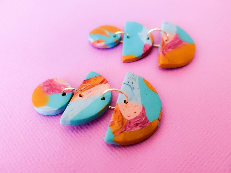 Multicolored Polymer Clay Earrings Semicircle Design Gift For Her Statement Earrings