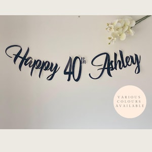 40th Personalised Birthday Banner Gold Happy 40th Custom Banner Black