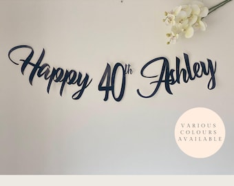 40th Personalised Birthday Banner Gold Happy 40th Custom Banner Black