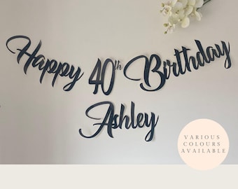 Personalised Happy 40th Birthday Banner.  Birthday bunting any age, 18, 21, 40, 60. Party Decoration Gold, Silver, Rose Gold, Glitter