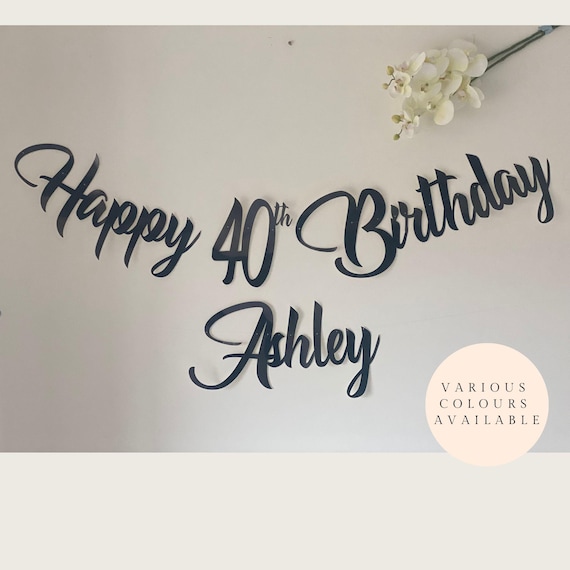 Personalised Happy 40th Birthday Banner.  Birthday bunting any age, 18, 21, 40, 60. Party Decoration Gold, Silver, Rose Gold, Glitter