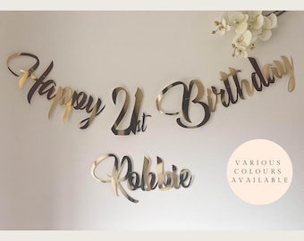 Personalised 21st Birthday Banner. Custom birthday bunting - all ages & names 1st, 18th, 21st, 30th, 40th. Gold, Silver, Rose Gold