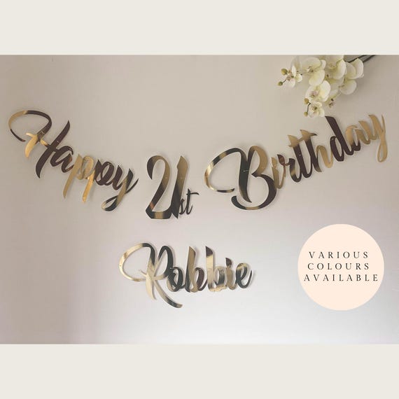 Personalised 21st Birthday Banner. Custom birthday bunting - all ages & names 1st, 18th, 21st, 30th, 40th. Gold, Silver, Rose Gold