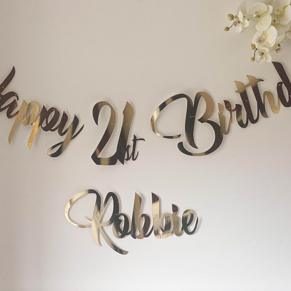 Personalised 21st Birthday Banner. Custom birthday bunting - all ages & names 1st, 18th, 21st, 30th, 40th. Gold, Silver, Rose Gold