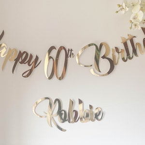 Personalised Happy 60th Birthday Bunting.  Custom banner. Any age 1, 18, 21, 40, 60 in Gold, Silver, Rose Gold, Black and Glitter