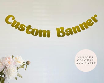 Gold Custom Banner Personalised Birthday Banner Black Bespoke Hen Party Gold Garland Xmas Banner Kids Party Banner