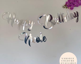 Personalised Happy Birthday Banner.  Custom birthday bunting any single name.  Party Decoration Gold, Silver, Rose Gold, Black