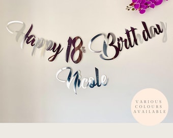 Personalised Happy 18th Birthday Banner Party Decoration, Any Age, Custom banner, all ages 1st, 18, 21, 40 in Gold, Silver, Rose Gold,