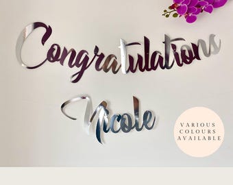 Personalised Congratulations Banner Party Decoration.  Custom banner in Gold, Silver, Rose Gold, Black and Glitter