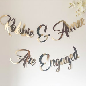 Personalised Engagement Banner Party Decoration. Custom 'Engaged' banner in Gold, Silver, Rose Gold and Glitter