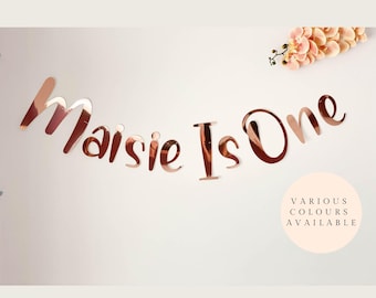 1st Birthday Banner Personalised. Is One Party Banner. Any age 2nd, 3rd, 4th, 5th, 6, 7, 8, 9 Rose gold, Gold, Silver, Blue, Pink & glitter.