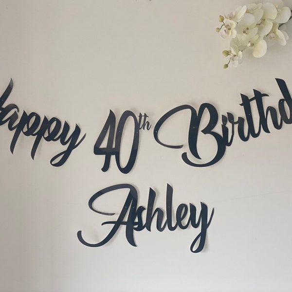 Personalised Happy 40th Birthday Banner.  Birthday bunting any age, 18, 21, 40, 60. Party Decoration Gold, Silver, Rose Gold, Glitter