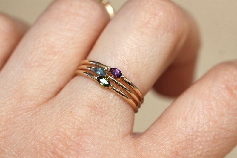 10K Gold Marquise Amethyst Ring, Promise Ring, Stacking Ring, Wink Ring, Midi Ring, Dainty Ring, Purple Stone Ring, February Birthstone image 3