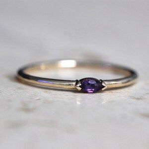 10K Gold Marquise Amethyst Ring, Promise Ring, Stacking Ring, Wink Ring, Midi Ring, Dainty Ring, Purple Stone Ring, February Birthstone image 2