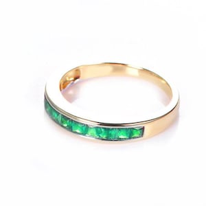 Emerald  Wedding Band Ring 925 Silver Princess Cut Emerald Eternity Band Emerald Channel Set Anniversary Gifted Band May Birthstone.