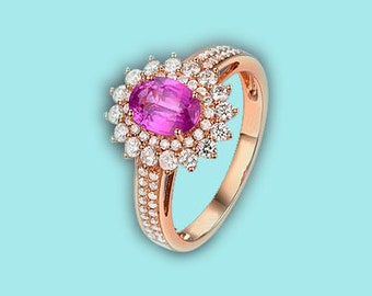Silver 925  Ring, Lab Created Pink Tourmaline Ring, Engagement & Wedding Ring / Anniversary  Ring, Women Ring,