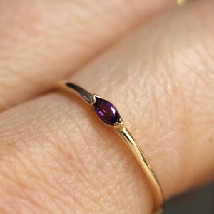 10K Gold Marquise Amethyst Ring, Promise Ring, Stacking Ring, Wink Ring, Midi Ring, Dainty Ring, Purple Stone Ring, February Birthstone image 4