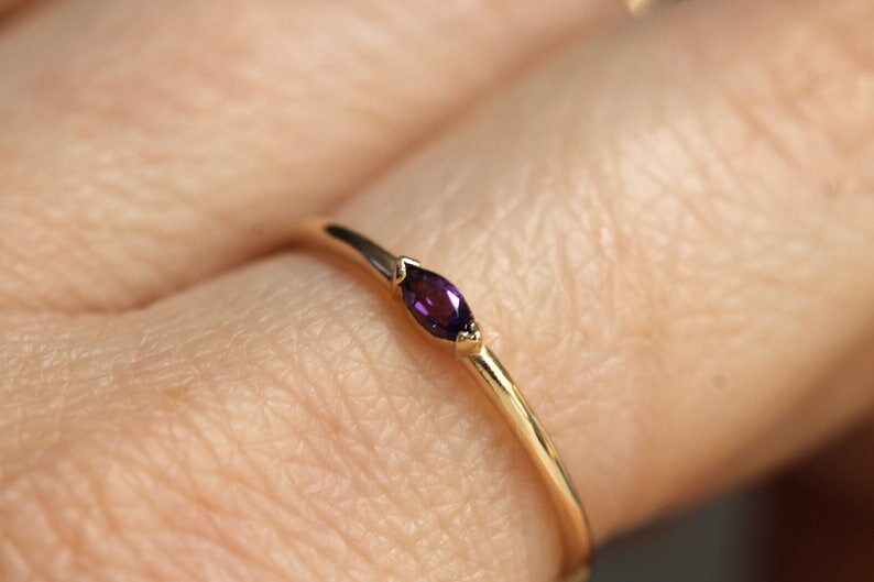10K Gold Marquise Amethyst Ring, Promise Ring, Stacking Ring, Wink Ring, Midi Ring, Dainty Ring, Purple Stone Ring, February Birthstone image 4