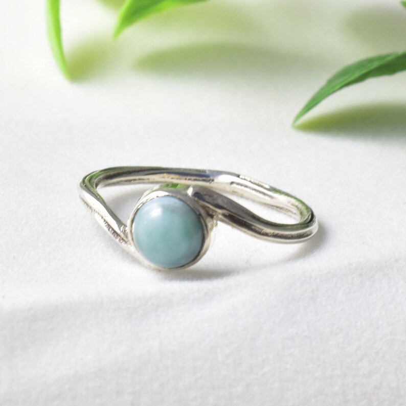 Christmas Ring Women Ring Antique Ring Sterling Silver Ring with Larimar Round cabochon