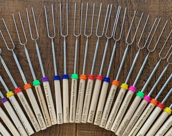 Personalised Engraved Marshmallow Stick, 32" Telescopic Fork for S'mores on Fire Pits & Campfires