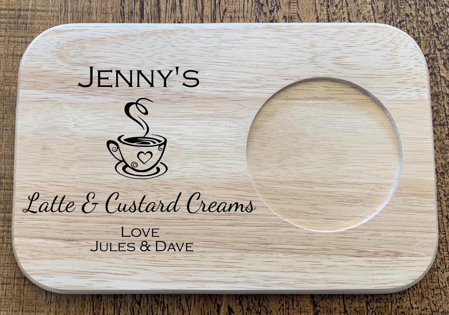 Personalised Wooden Tea And Biscuit Board Gift Idea, Petsonalised Tea Board, Coffee Serving Tray, Engraved Birthday And Christmas Present.