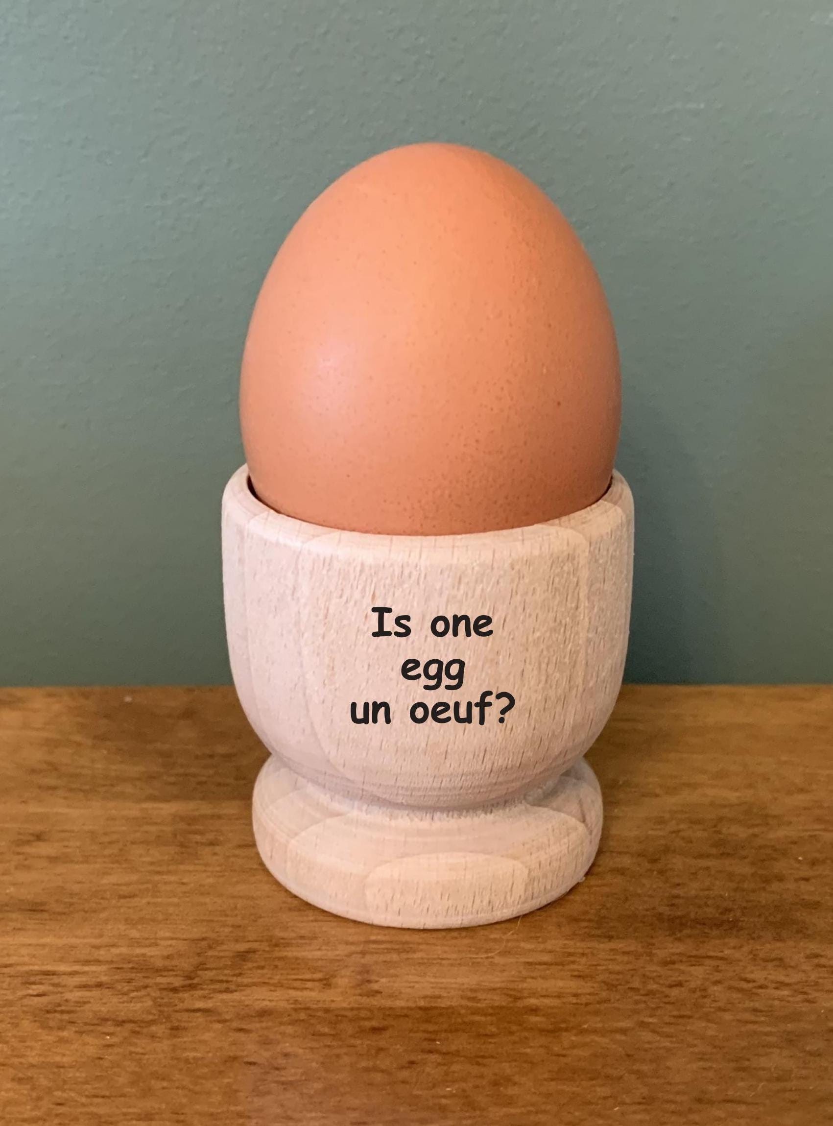Set of 4 Wooden Egg Cups Engraved with a Funny Message. Gift Idea For Wife, Husband, Family