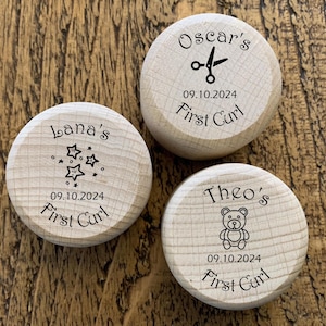 Baby&#39;s First Curl Box - Solid Wood Box for First Haircut, Engraved with your Child&#39;s Name & Date. Parent/ Child Keepsake, Christening Gift