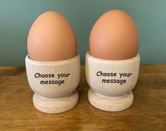Wooden Egg Cup Holders Engraved with Message. Hard or Soft Boiled Eggs. Unique Gift for Birthday, Easter, Christmas, Mother&#39;s/ Father&#39;s Day