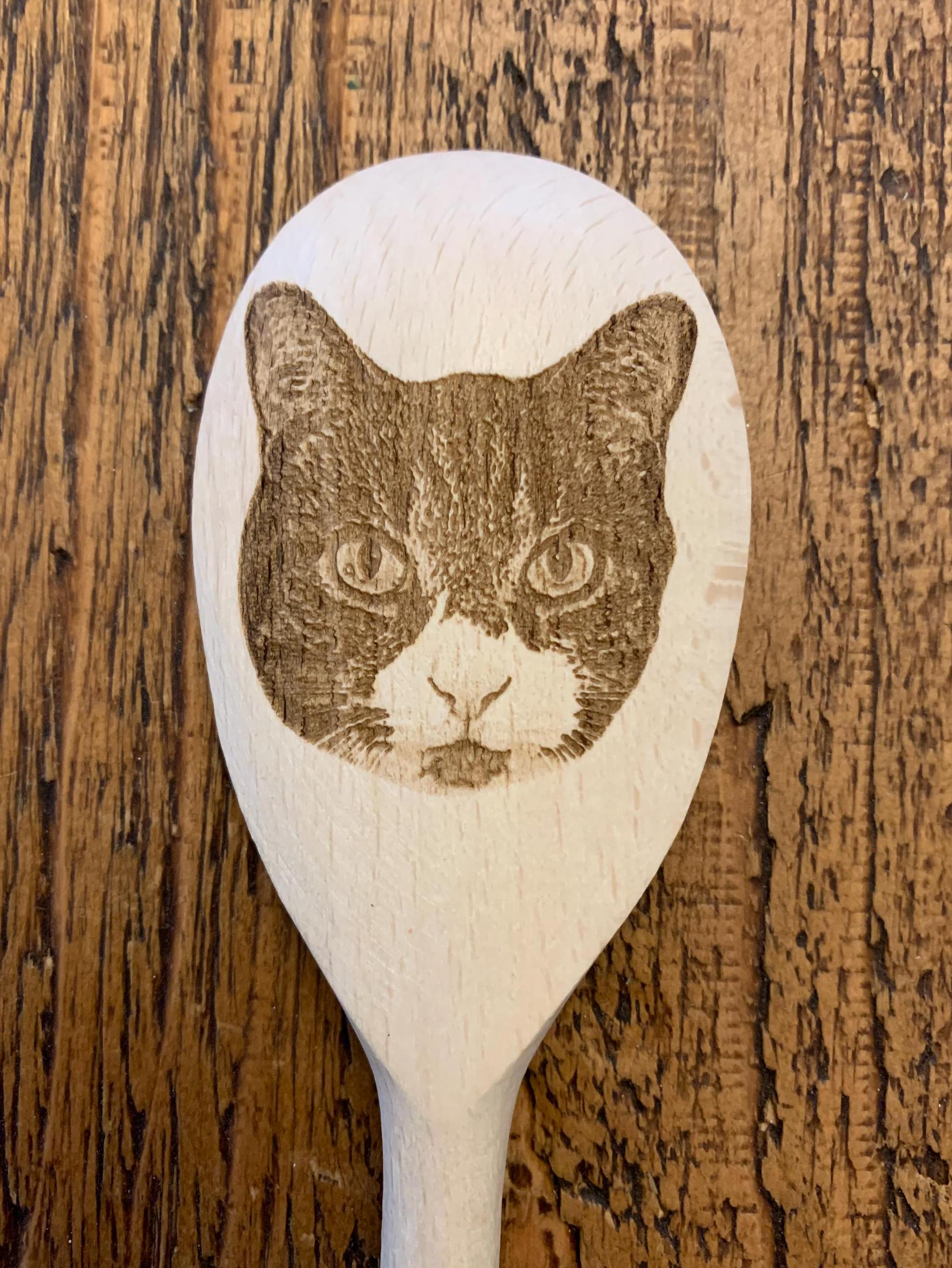 Your Pet&#39;s Face Engraved on a Wooden Spoon! Fun, unique and quirky gift!